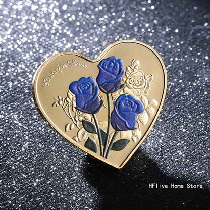 Heart Red Rose Shape Love Commemorative Coins – Wedding Decoration, Valentine’s Gift, and Rose Decoration Supplies