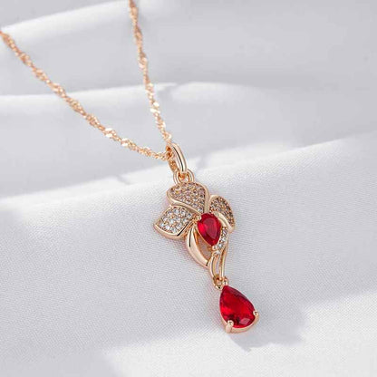 Natural Red Zircon Flower Pendant Necklace