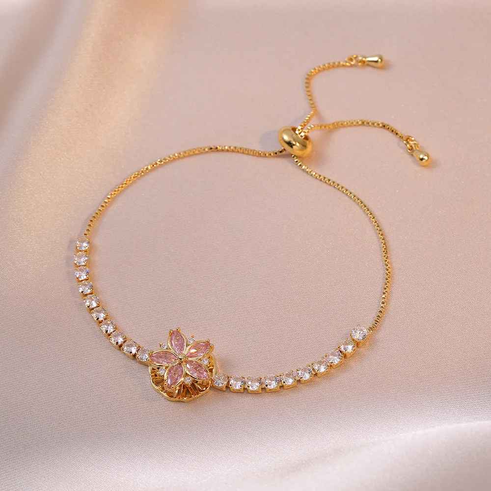 Sweet Elegant Pink Zircon Cherry Flower Jewelry Set