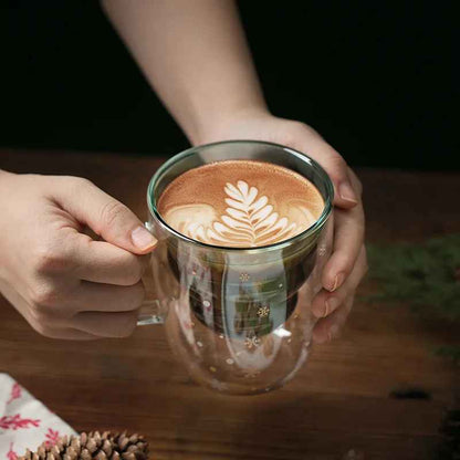 300mL Christmas Tree Heat-Resistant Double Wall Glass Mug