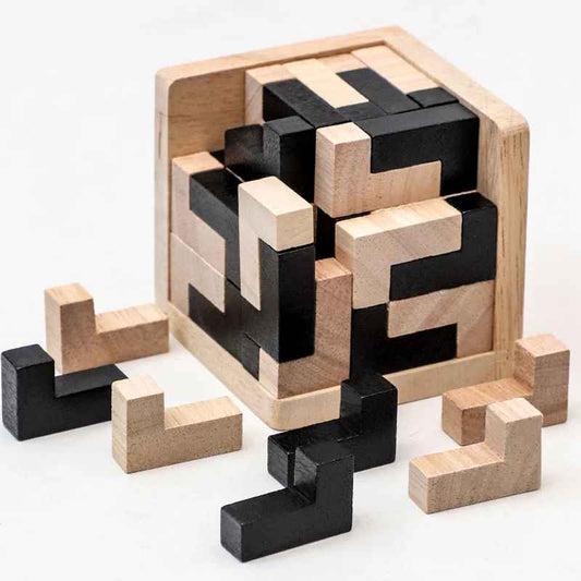 Wooden Toy Brain IQ Mind 3D Cube Interlocking Puzzle