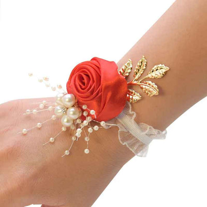 Bridesmaid Satin Wrist Rose Flowers Corsage Bracelet