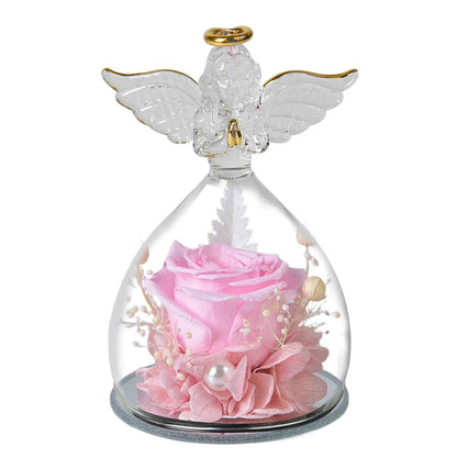 Angel Artificial Eternal Flower Rose in Glass Dome Cover