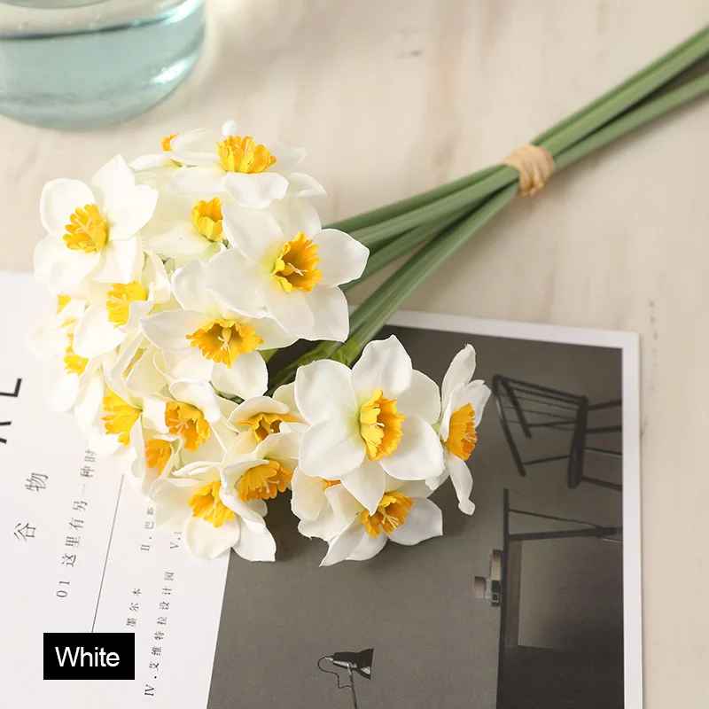 6Pcs White Artificial Narcissus Flower Bouquet