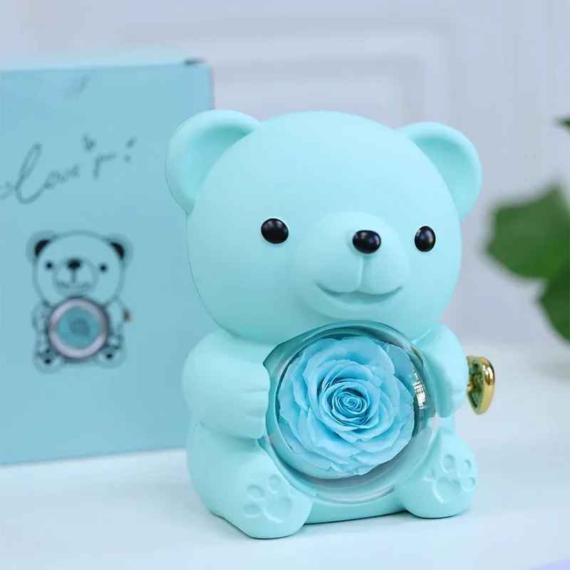 Cute Bear Spinning Eternal Rose Flower Gift Box