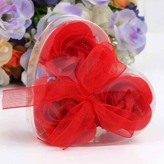 3pcs Rose Flower Bath Soap Heart-shaped Gift Box