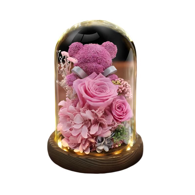 Eternal Artificial Preserved Bear Rose Flower with Lights