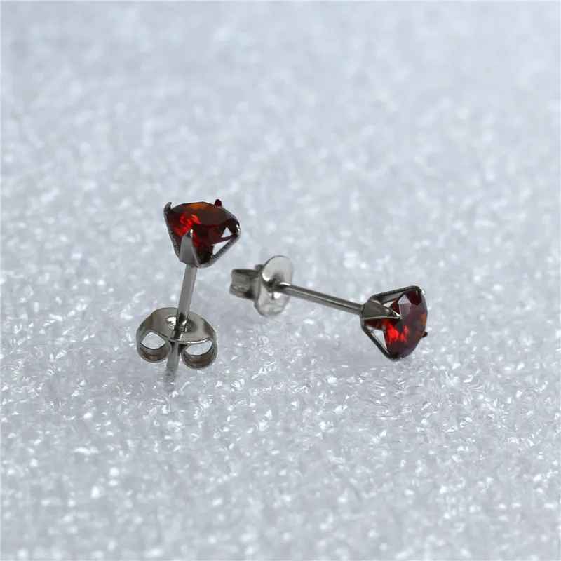 Pomegranate Red Zircon Stud Earrings