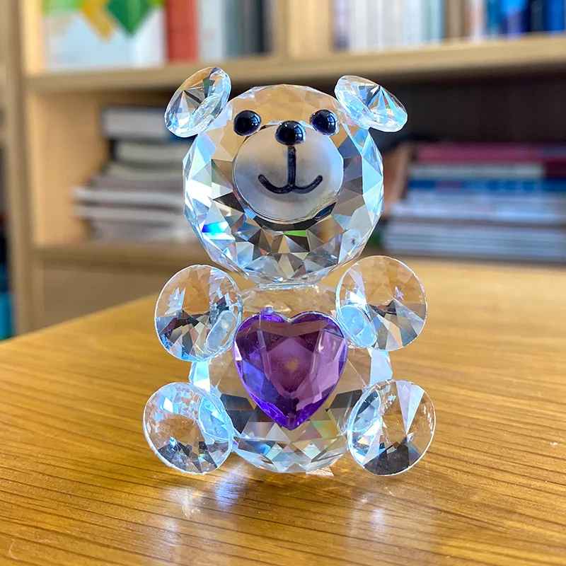 Love Heart Crystal Bear Glass Figurine