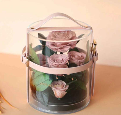 Portable Eternal Preserved Natural Real Rose Flower in Acrylic Box