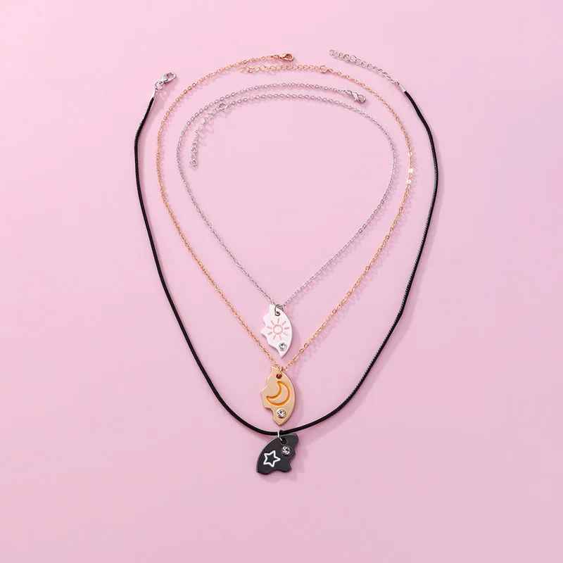 3Pcs Sun Moon Star Pendant Necklace Set