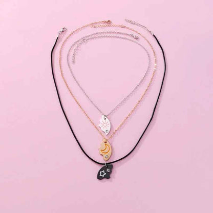 3Pcs Sun Moon Star Pendant Necklace Set