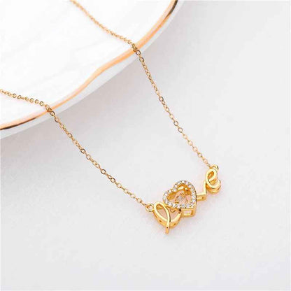 Cute Gold Color Love Letter Crystal Heart Pendant Necklace