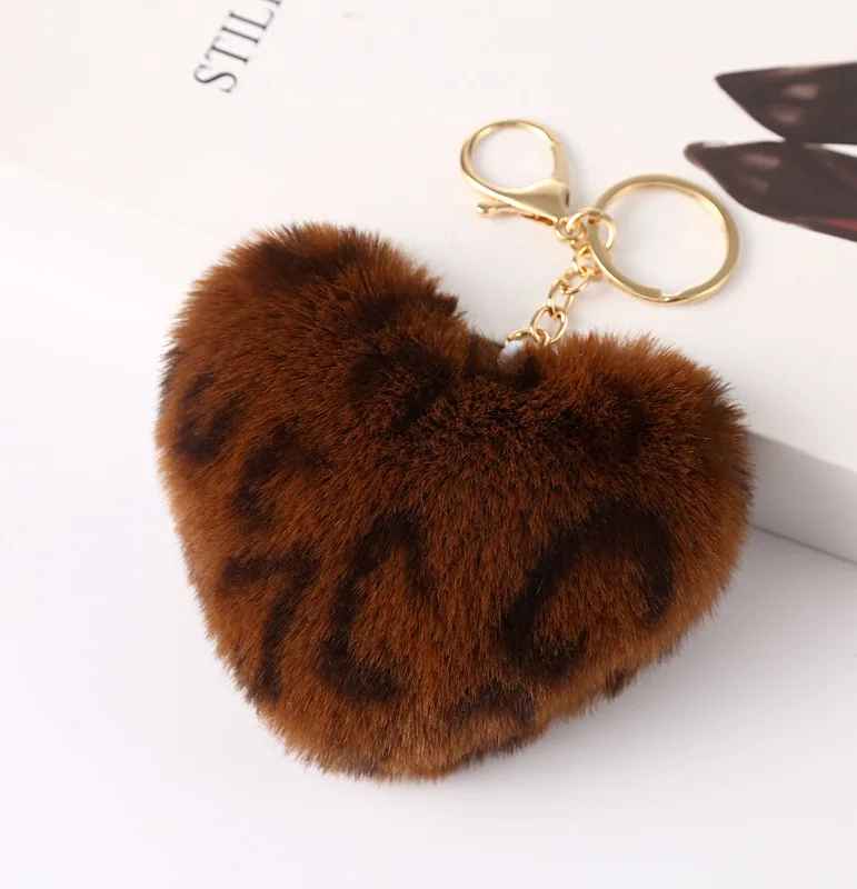 New Animal Print Plush Peach Heart Keychain