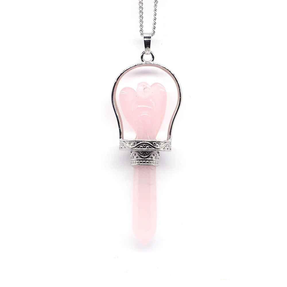 1pc Natural Crystal Stones Angel Hexagonal Point Wand Pendant Necklace