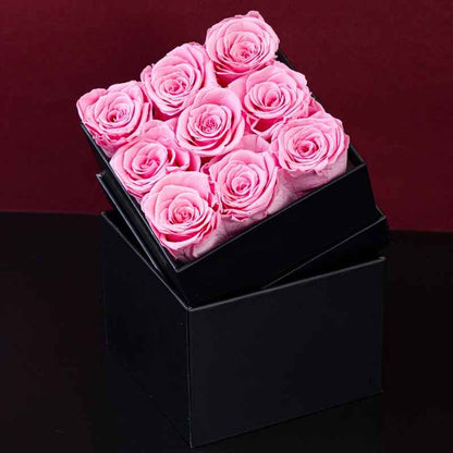 9pcs Artificial Eternal Roses with Black Square Gift Box