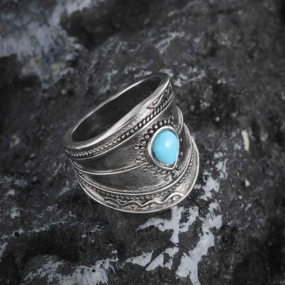 Retro Bohemian Silver Color Turquoise Branch Ring