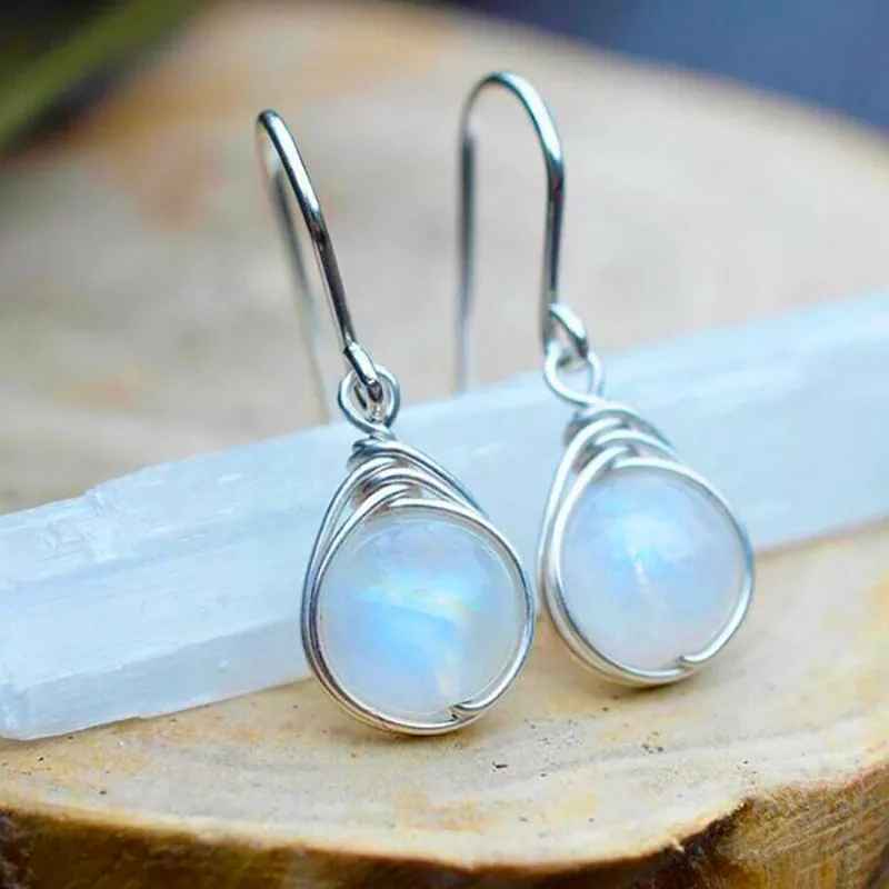 Dainty Female White Moonstone Drop Earrings