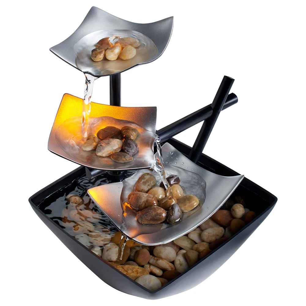 Deep Basin & Natural River Rocks Tabletop Water Fountain