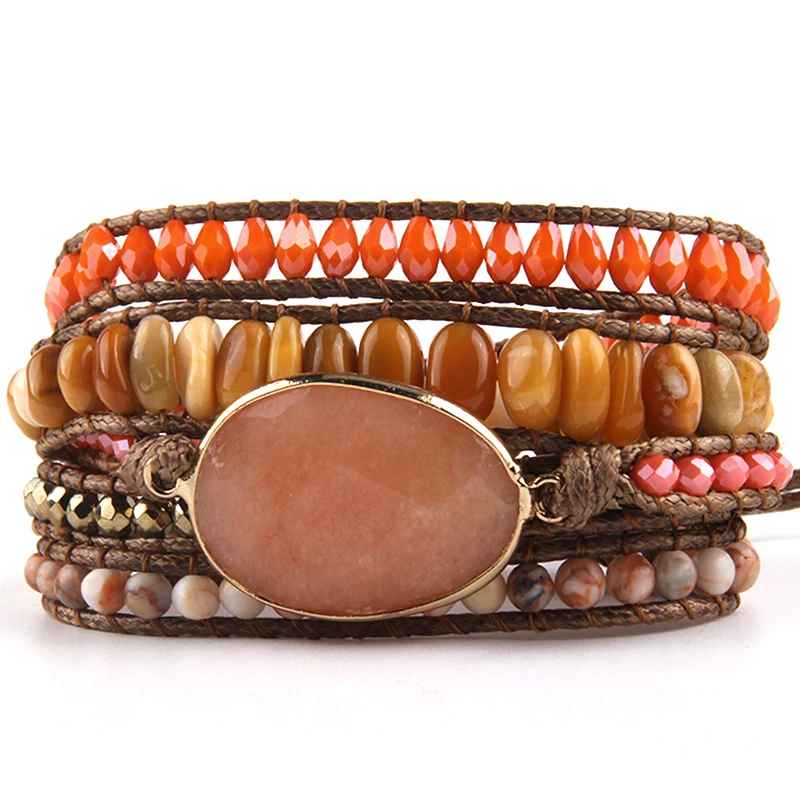 85cm Natural Stones Charm 5 Strands Wrap Bracelet