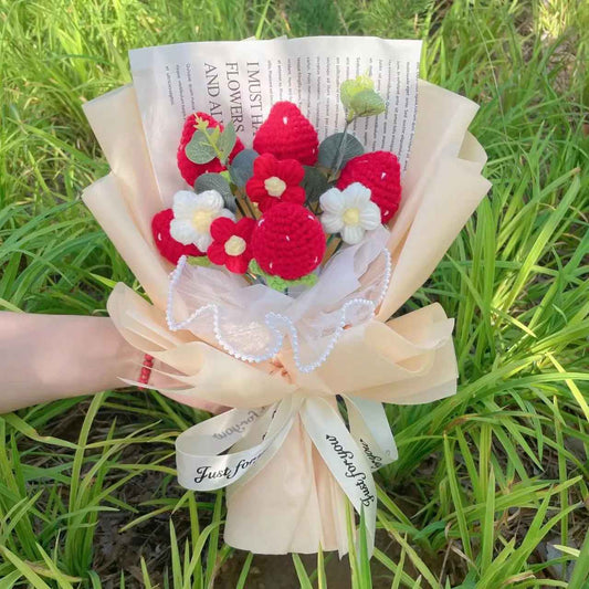 Artificial Cotton Strawberry Sunflower Knitted Flower Bouquet