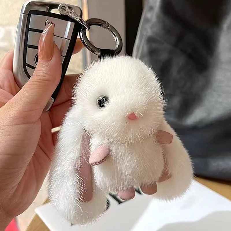 Bunny Stuffed Animal Plush Toy Rabbit Fur Keychain