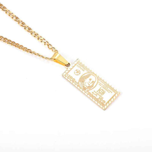 100 Dollar Bill Design Stainless Steel Necklace