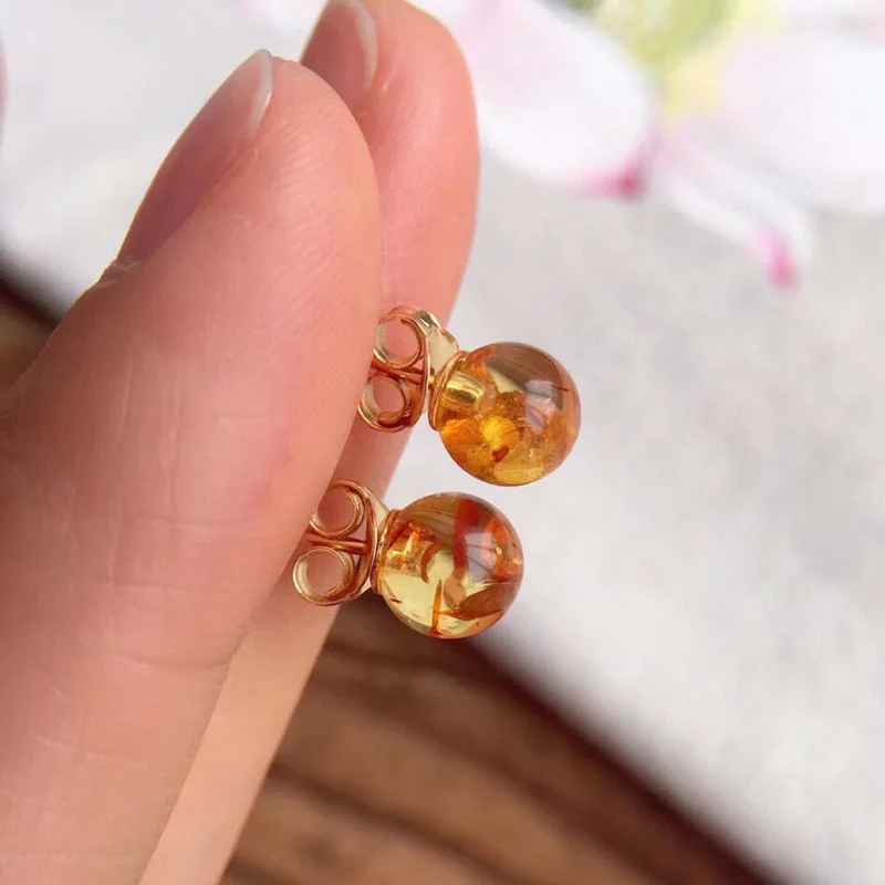 Simple Natural Amber Stud Earrings