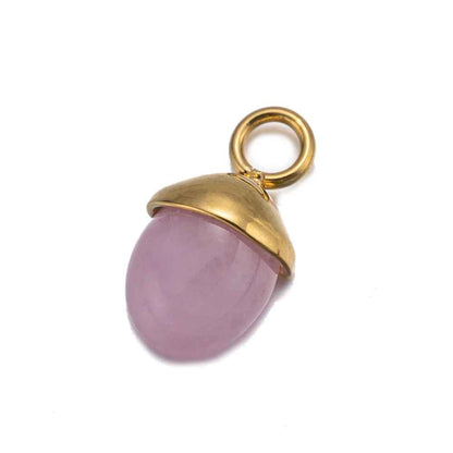 5pcs Stainless Steel Pink Quartz Water Drop Round Shape Pendants