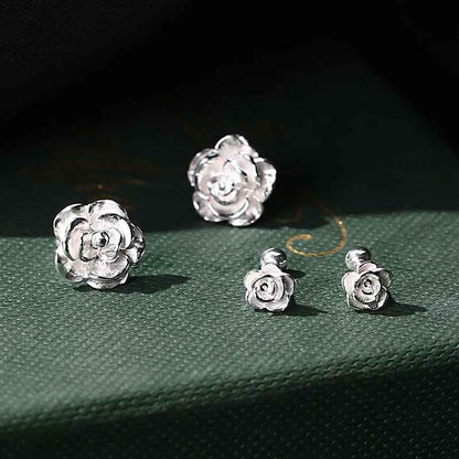 Sterling Silver Rose Plant Shell Flower Stud Earrings