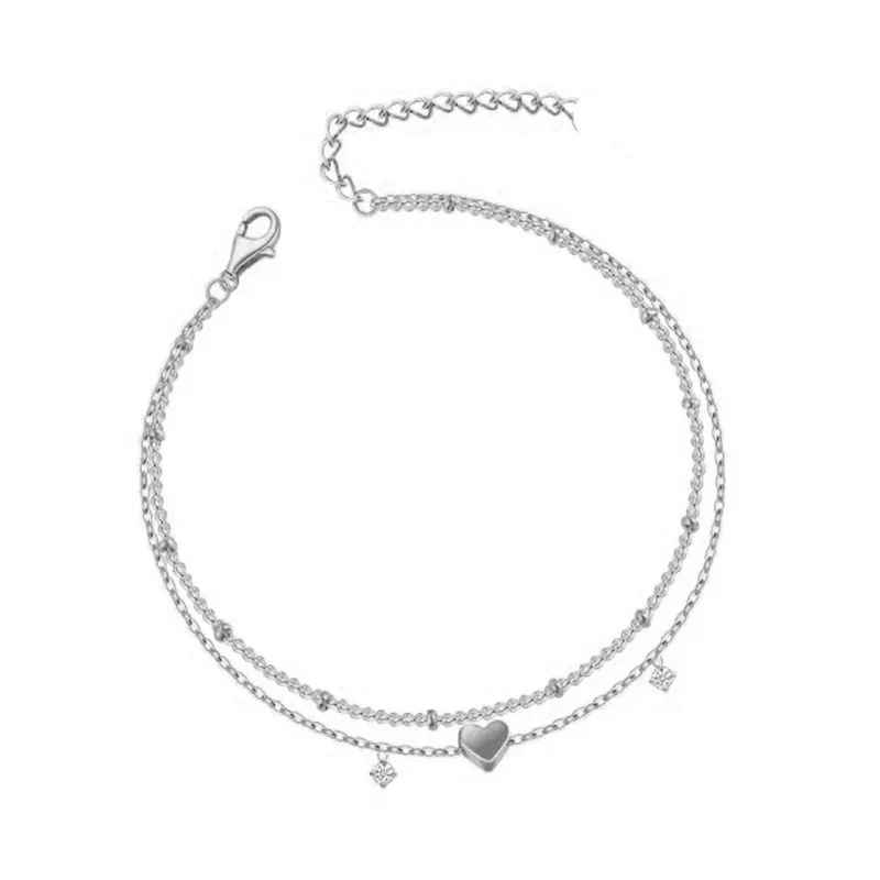 Dainty Silver Chain Heart Bracelet