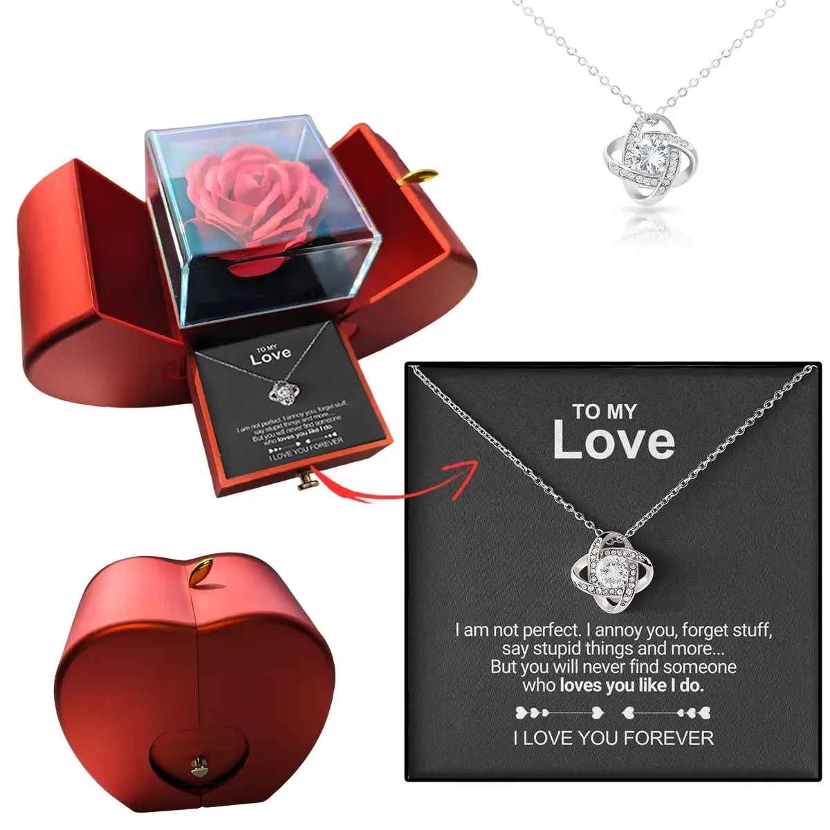 Gift To My Love Heart Necklace with Rose Box