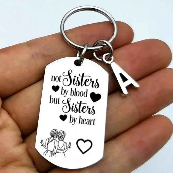 Sisters By Heart Girl Best Friends with A-Z Initial Keychain