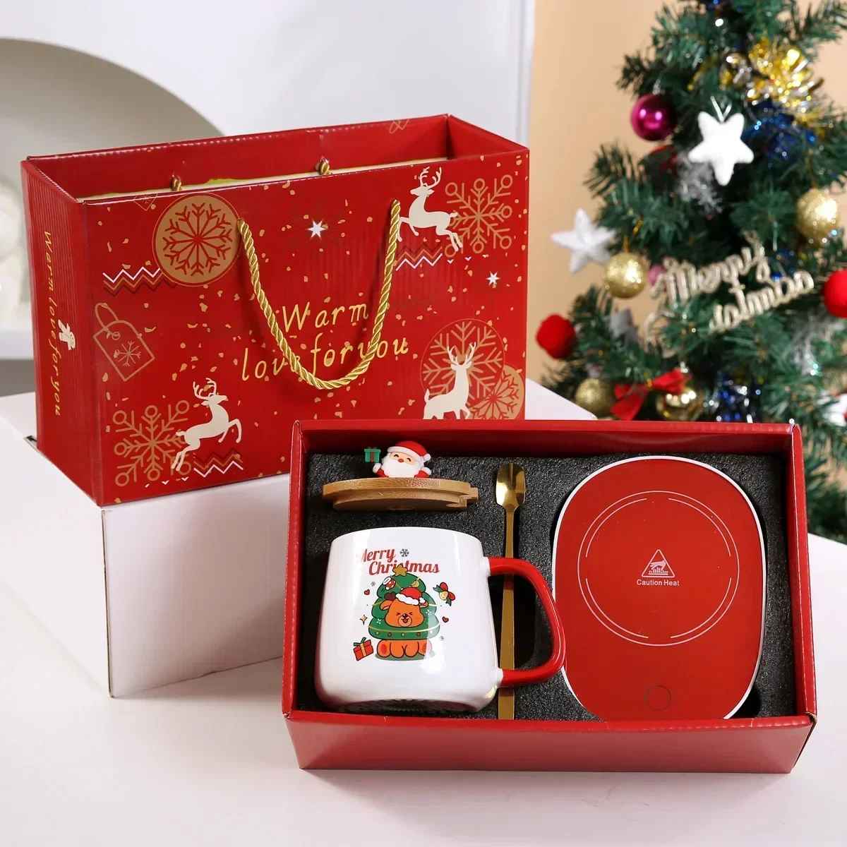 Christmas Warm Ceramic Mug with Lid Christmas Gift Set