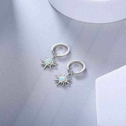 Opal Silver Color Sun Hoop Earrings