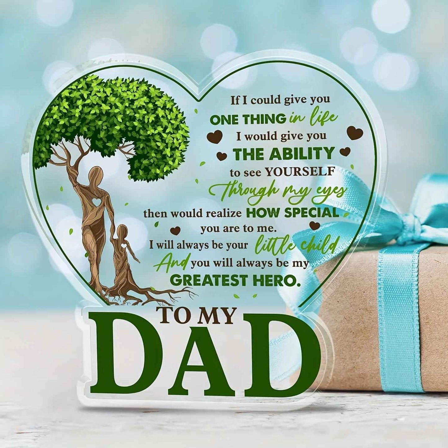 "My Greatest Hero Dad" Heart-shaped Acrylic Plaque Decor