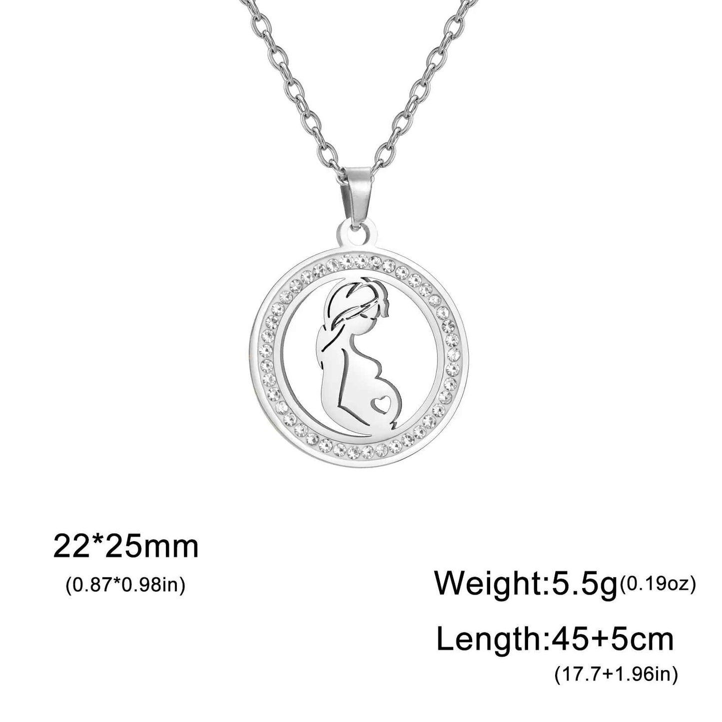 Mom & Baby Round Pendant Zircon Chain Necklace