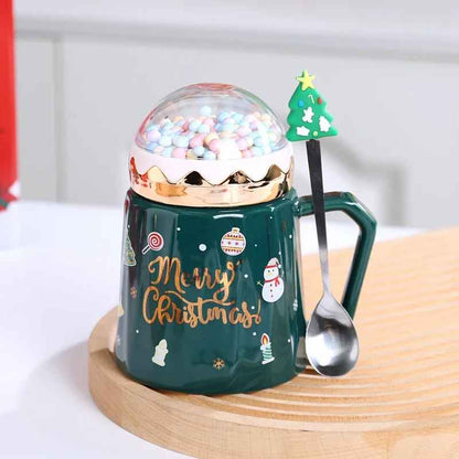 Christmas Ceramic Mugs with Lid and Spoon