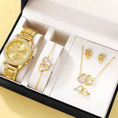 Women's Luxury Fashion Rhinestone Wristwatch Jewelry Set