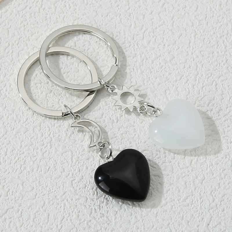 1 Pair Romantic Couple Crystal Hearts Keychain