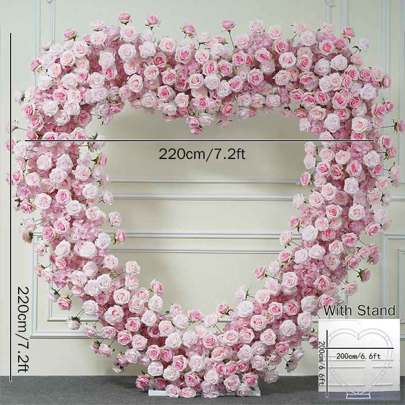 Luxury 5D Red Floral Arrangement with Heart-Shaped Frame Wedding Backdrop Decor