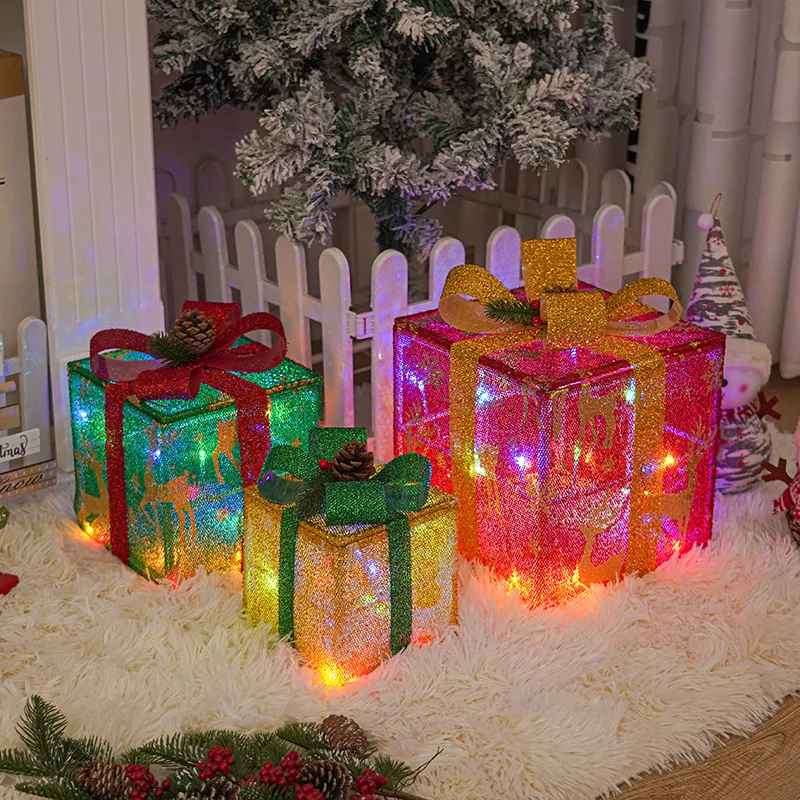 3pcs Christmas Gift Box Decor Set