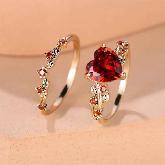 Luxury Brilliant Stone Heart Ring with Rose Gold Zircon Band Set