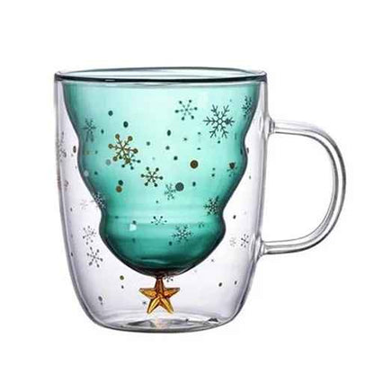 300mL Christmas Tree Heat-Resistant Double Wall Glass Mug