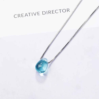 Blue Lucky Crystal Sterling Silver Pendant Necklace