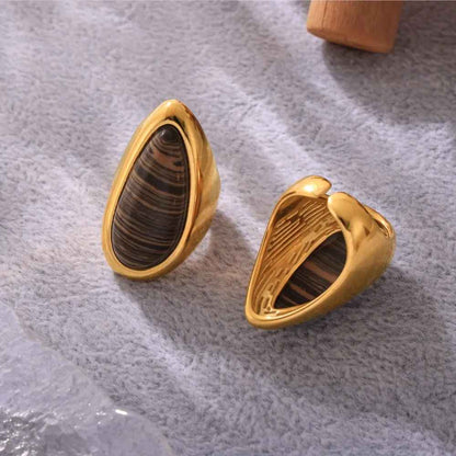 Natural Wood Grain Stone Vintage Droplet Ring