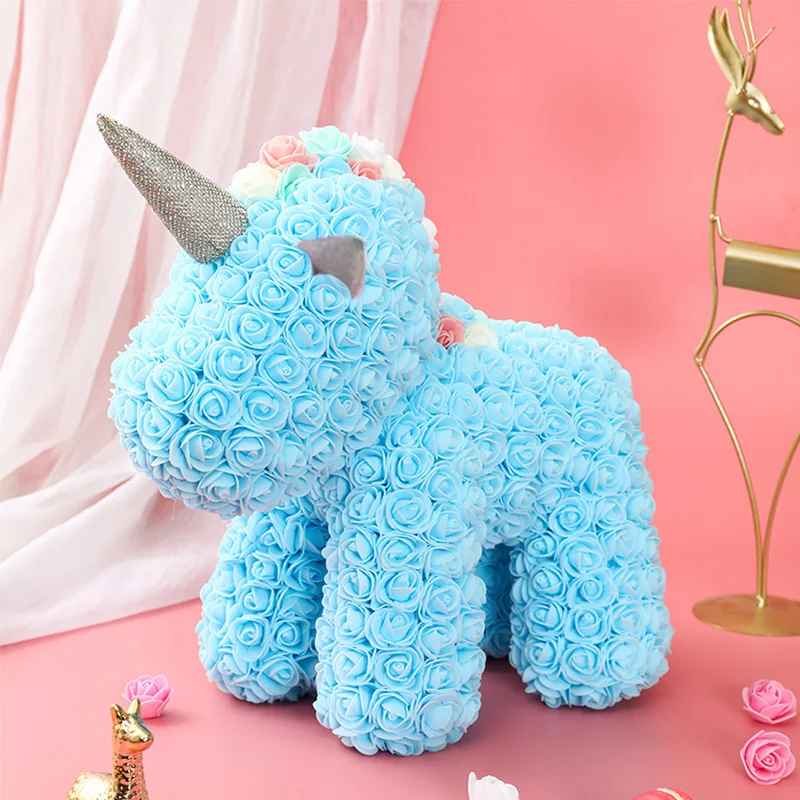 Cute Unicorn-Shaped Artificial Eternal Rose Flower