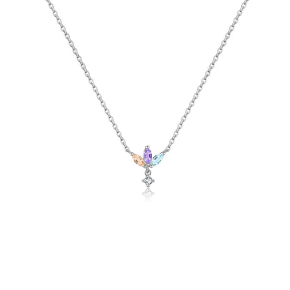 925 Sterling Silver Three Ovals Zircon Rainbow Pendant Necklace