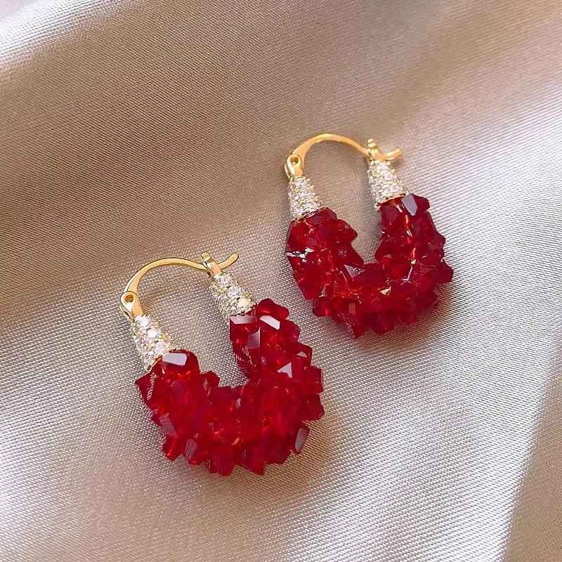 Red Crystal Hook Earrings