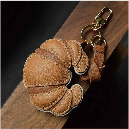 Handmade Leather Croissant Keychain